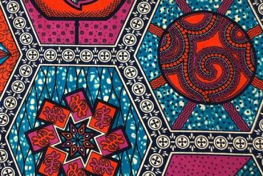 Preview: PINK RED MOSAIC Waxprint Stoff